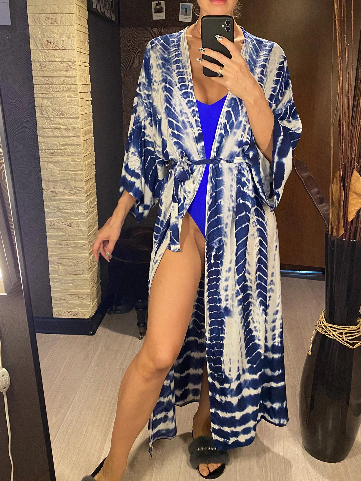 New 10 Colors Printed Long Sleeve With Belt Tunic Beach Cover Up Cover-ups Beach Dress Beach Wear Beachwear Female Women V4521 - Matrix Studios