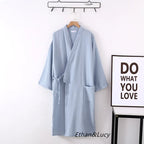 Couples Crepe Gauze Bathrobe Solid 100% Cotton Robe Long-sleeved V-neck Kimono Wedding Robes Sleepwear Plus Size Dressing Gown - Matrix-studios.com