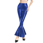 Women Shiny Flare Trousers Metallic Bell Bottoms Ruffle Wide Leg Pants Retro 70s Retro Disco Costume Stage Prom Club Trouser