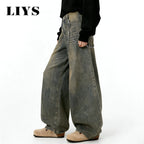 LIYS American Retro Baggy Wide Leg Jeans Men's Streetwear Distressed Y2K Clothing Casual Daily Four Seasons Denim Pants Unisex - Matrix Studios