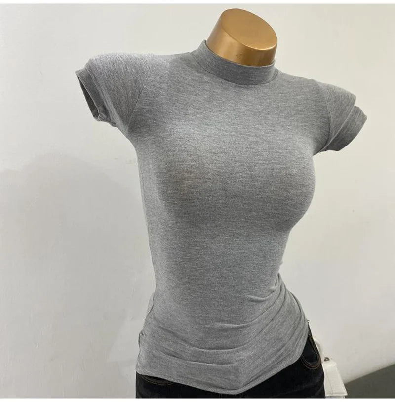 Women's Slim Fit Turtleneck Ribbed Knit Crop Top Casual Basic Tight Knit Sexy Fitted Cropped T-Shirt - Matrix-studios.com