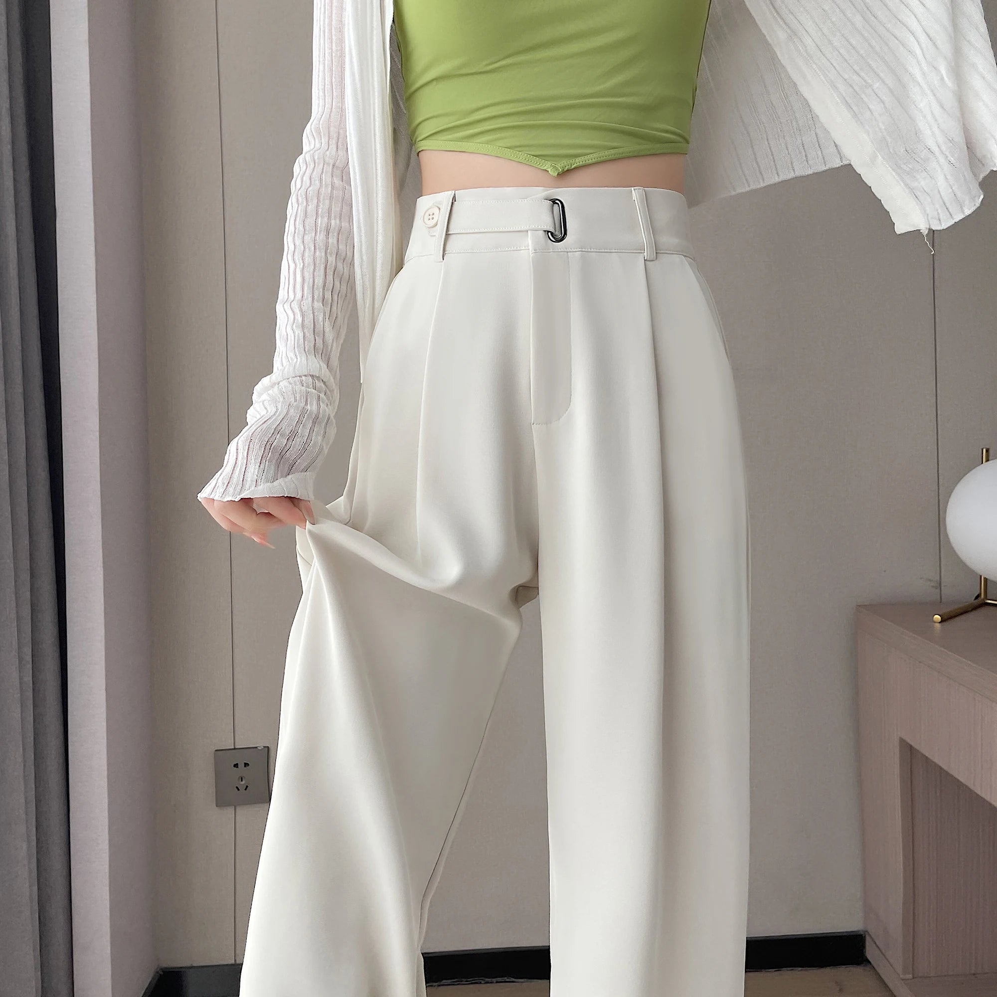 Seoulish Summer Women's Casual Pants Wide Leg Pants Elegant Office Lady 2024 New Solid Color High Waist Loose Trousers Female