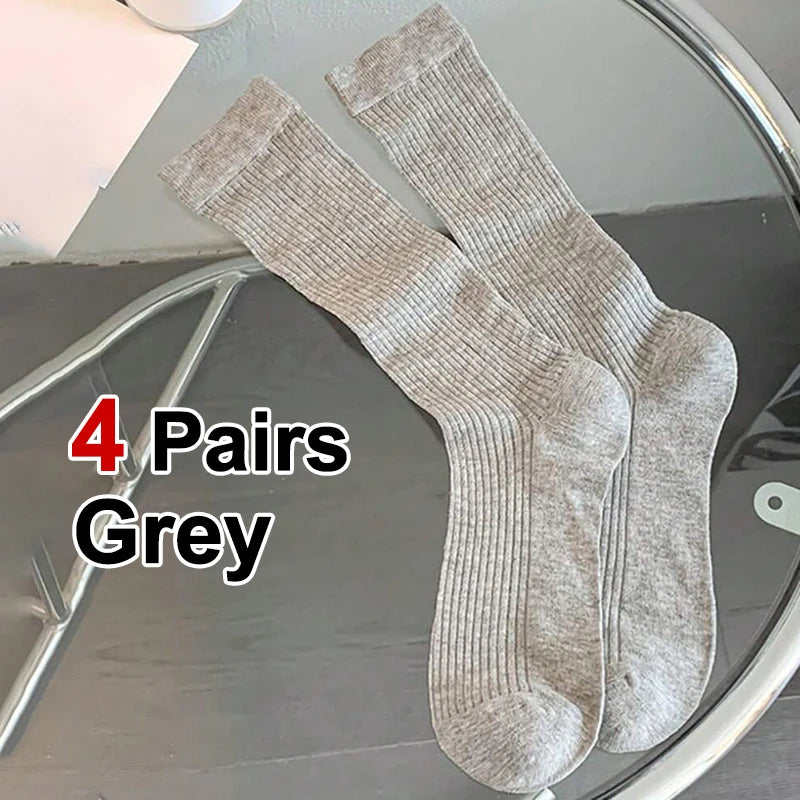 4/8 Pairs Women Solid Color Striped calf Socks Fashion Korean Version Simple Spring Summer Breathable Comfortable Stacking Socks - Matrix Studios