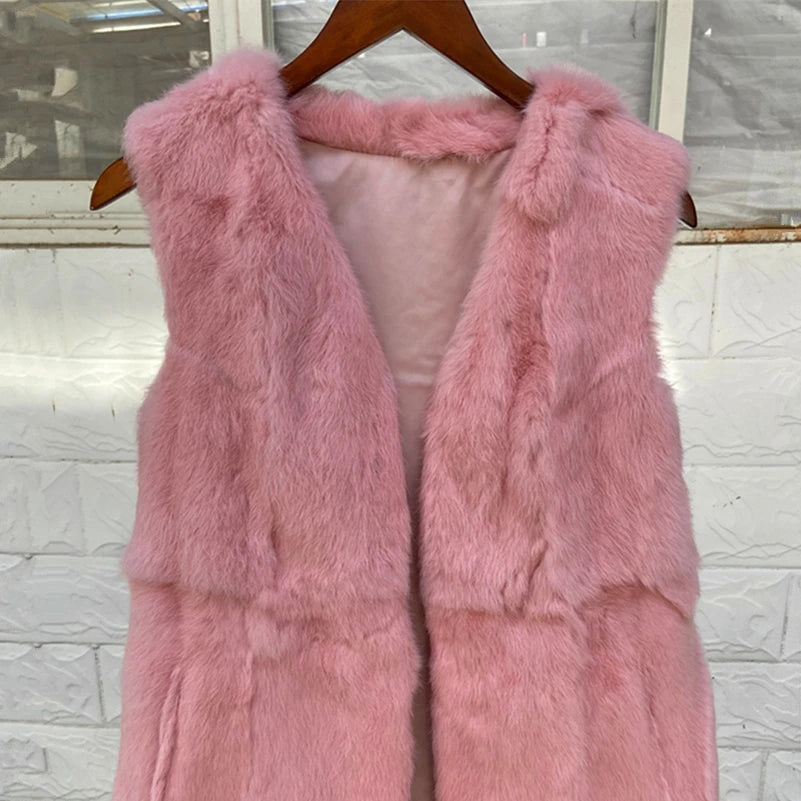 Fancy Rani Real Rabbit Fur Vest Short Natural Jacket For Women Fashion Leather Autumn Winter Spring Outwear High Quality - Matrix Studios