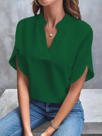 Summer Elegant Women's Blouse New V-neck Short Sleeve Solid Color Loose Shirt Casual White Tops Office Lady Blouses - Matrix-studios.com