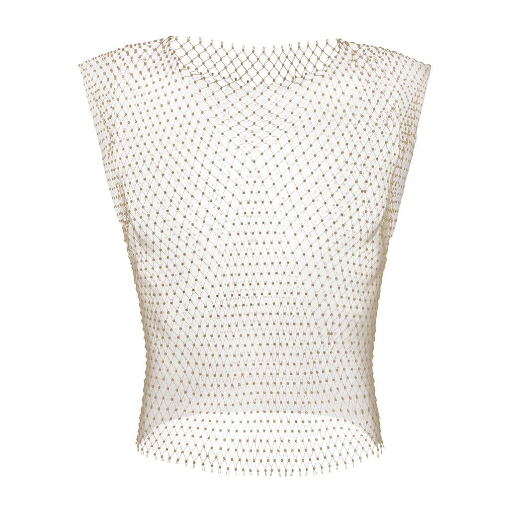 Men Sexy Tank Tops Fishnet Rhinestone Shiny Hollow Vest Man Mesh See-Through Sleeveless T-Shirt Transparent Clothing - Matrix Studios