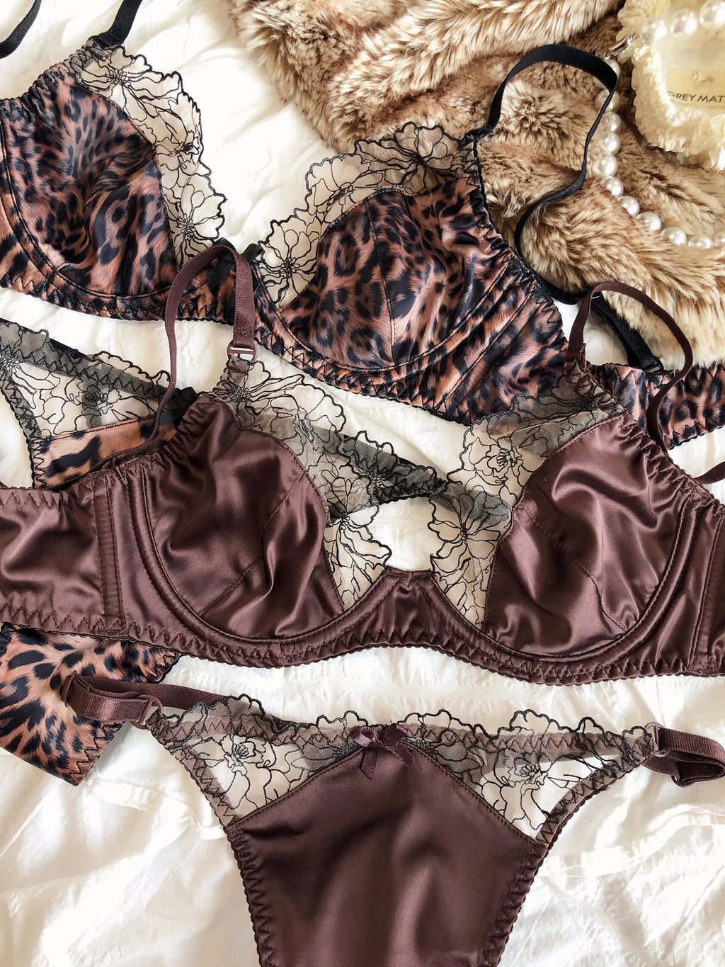 French Ultra Thin Women Lingerie Set Sexy Satin Lace Splicing Comfort Bras Leopard Print Temptation Bra and Thong Sets Underwear - Matrix-studios.com