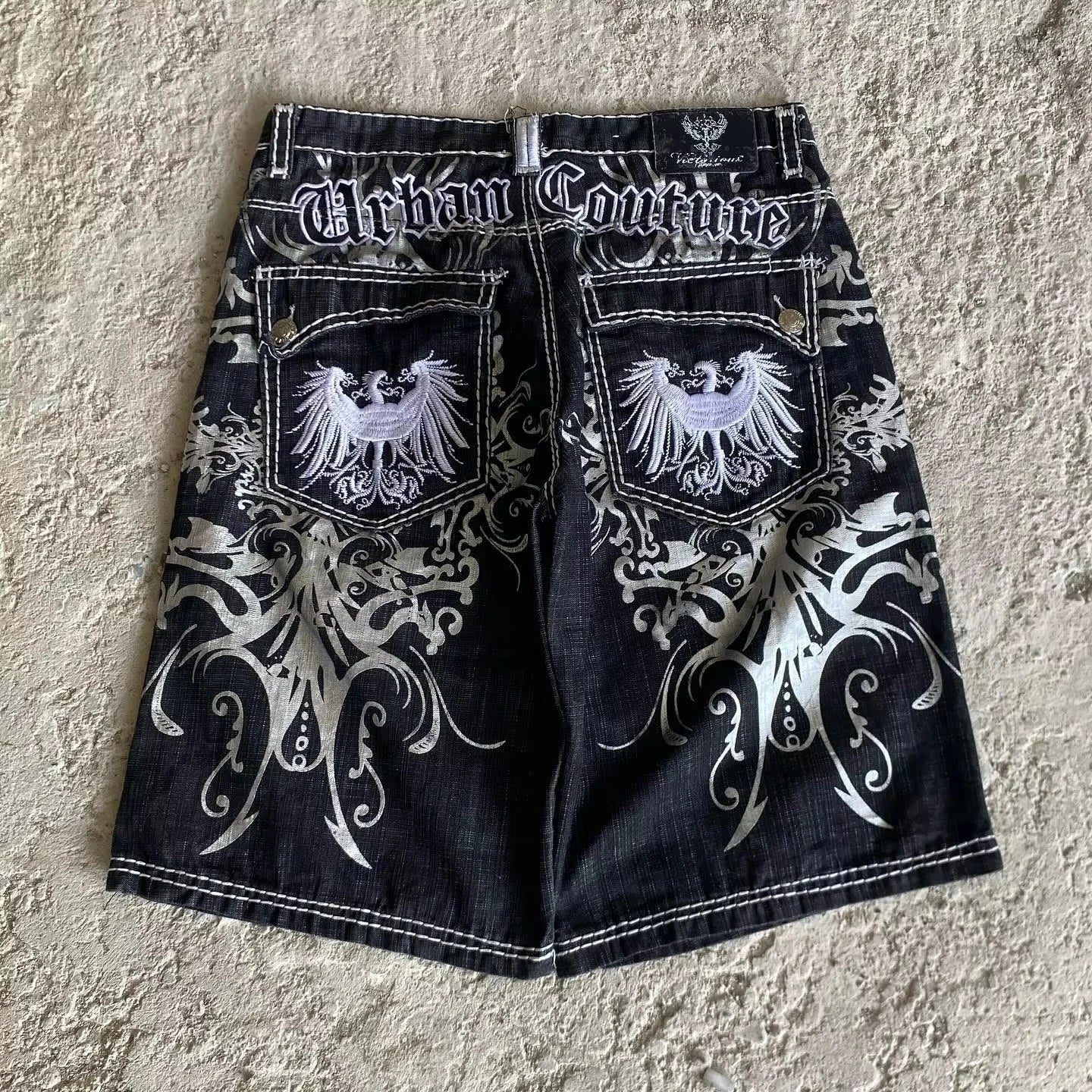 American New Retro Letter Embroidery Tooling Denim Shorts Trend Gothic Y2K Harajuku Hip-hop Loose Sports Shorts Street clothes