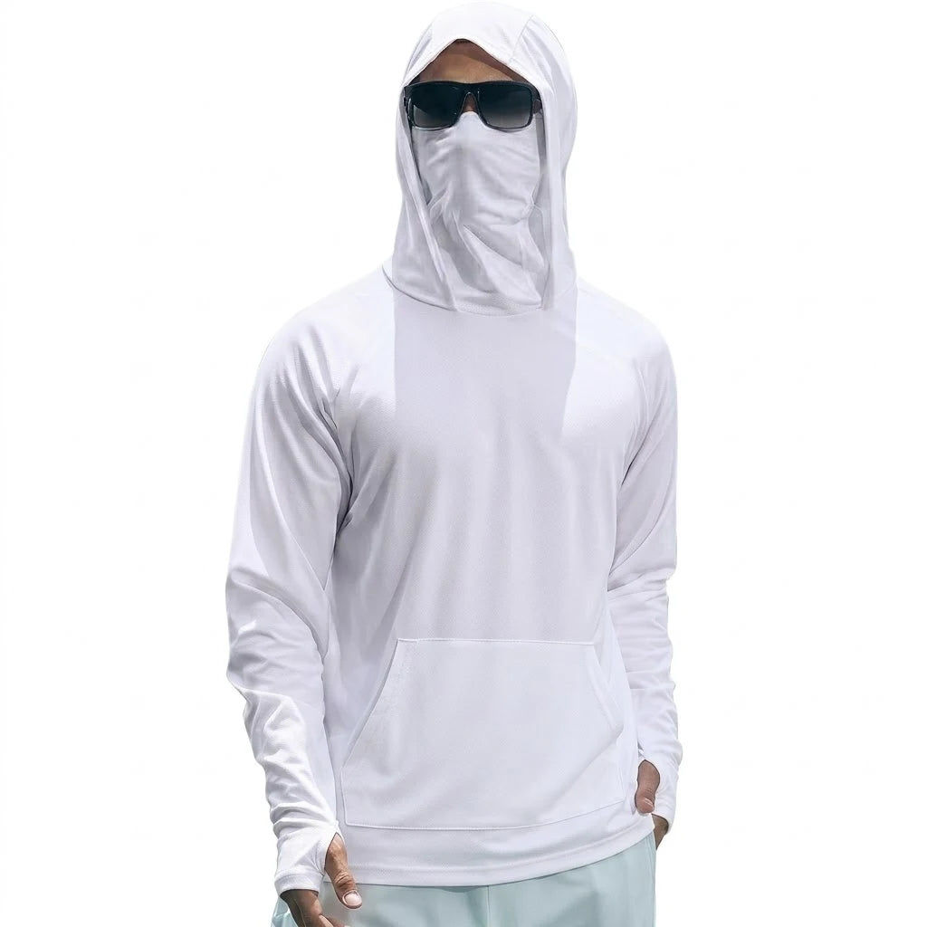 Mens UPF50+ Performance T-Shirt Long Sleeve Summer Hoodie Casual Sun Running Quick Dry Shirts Sunscreen Fishing Ice Silk Tops - Matrix Studios