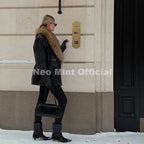 Neo Mint Luxury Brand Fashion Design Black Long Faux Leather Coat Women Detachable Fur Collar Oversized PU Leather Jacket Blazer - Matrix Studios