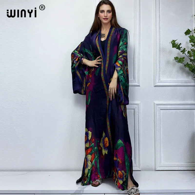 WINYI New Kimono Africa Print Dress Beach Wear Elegant Cardigan Sexy Holiday Beach Outfits for Women Vestidos Swimwear - Matrix Studios