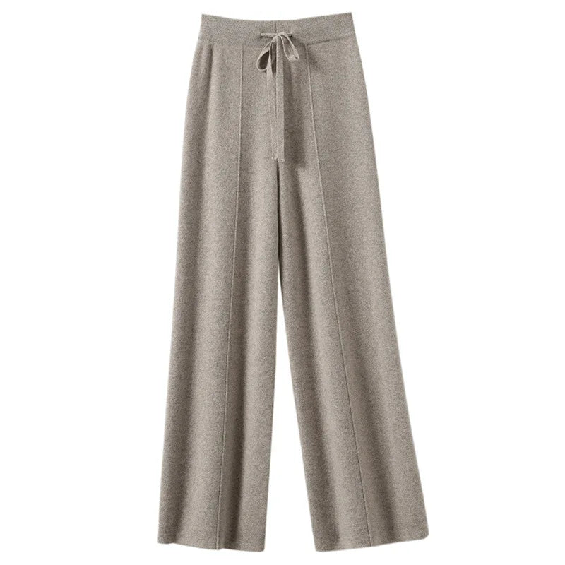 Light Luxury Cashmere Knit Wide Leg Pants Autumn and Winter Women's Fashion Loose Fit Plush Simple Casual Woolen Knit  Pants