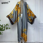 WINYI Summer Bohemian Kimono Beach Cover-Up Swim Suit Elegant African Women Boho Cardigan Sexy Holiday Long Sleeve Beach Dress - Matrix Studios