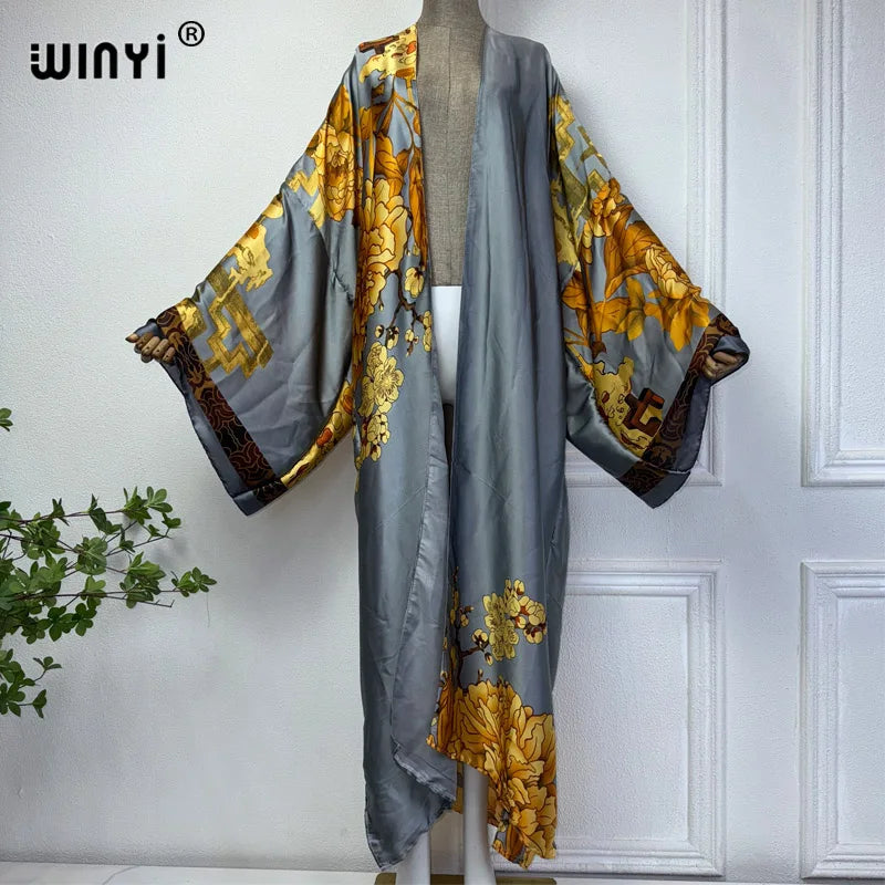 WINYI Summer Bohemian Kimono Beach Cover-Up Swim Suit Elegant African Women Boho Cardigan Sexy Holiday Long Sleeve Beach Dress - Matrix Studios