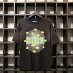 Summer Vintage Distressed Washed Hole SATOSHI Tshirts Cotton Black Circular Line Pattern Short Sleeve Men Women Street Outfit - Matrix-studios.com