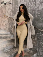 Hugcitar Long Sleeve Solid Turtleneck Skinny Bodycon Jumpsuit Autumn Winter Women Fashion Streetwear Casual Romper - Matrix Studios