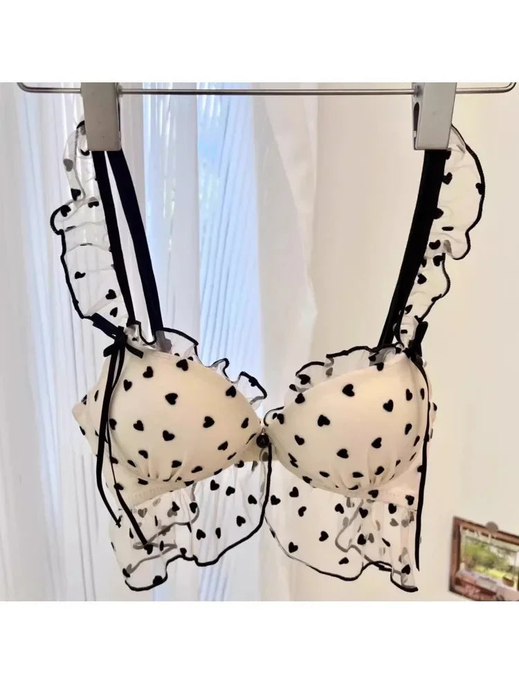 MOYISU Japanese Mesh No-wire lace Underwear set Women's small breasts gather sexy pure desire sweet bra cute bra Panty SET TUSHY - Matrix-studios.com