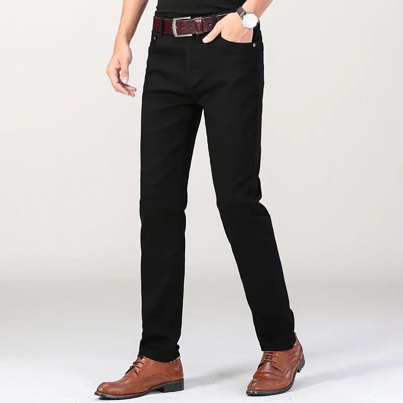 Men's Jeans Pure White Fashion Elastic Slim Youth Slimming Straight Leg Male Pants Business Casual Middle Age High End Trousers - Matrix Studios