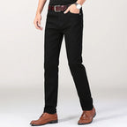 Men's Jeans Pure White Fashion Elastic Slim Youth Slimming Straight Leg Male Pants Business Casual Middle Age High End Trousers - Matrix Studios