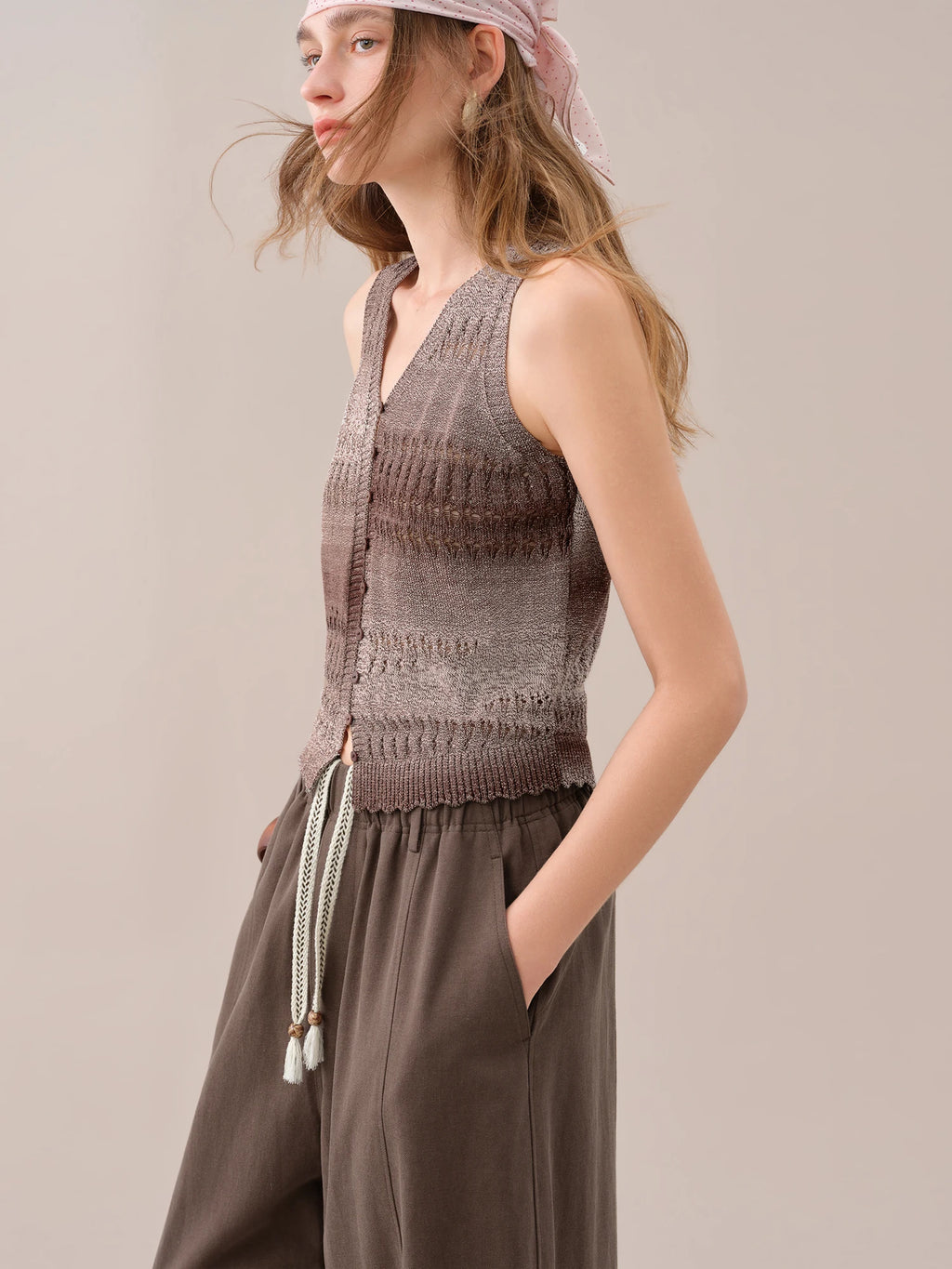 FSLE【Premium Series】 2026 Summer Women's Relaxed Fit Knitted Vest - Vacation Style Sleeveless Top for Resort Outings - Matrix Studios