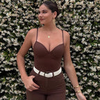 HXAO Sleeveless Crop Tops For Woman Corset Camisole Brown Top Women Bodycon Backless Sexy Tops With Straps Bustier Tank Tops - Matrix-studios.com