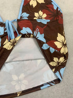 Vintage Y2K Ladies Flower Tankini Swimsuit Halter Neck Self Tie Front Top Matching Side Tie Bikini Bottom Two Piece Beach Outfit - Matrix-studios.com