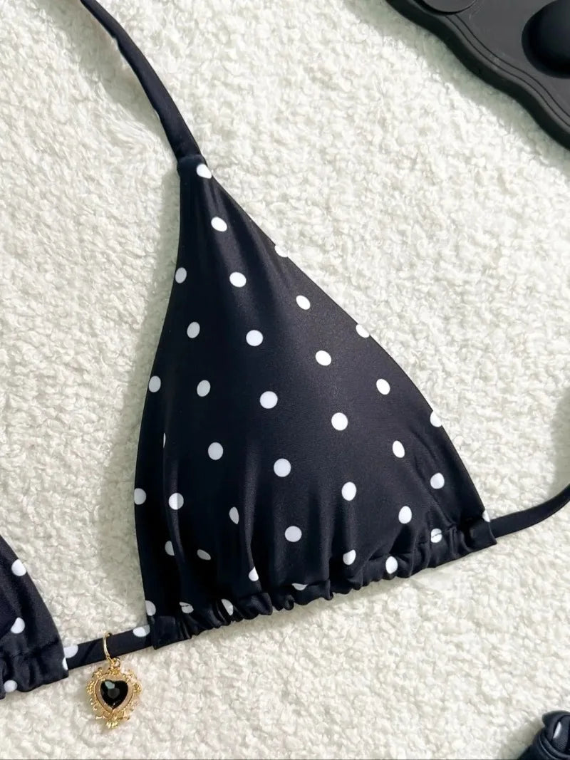 Sexy Bikini Set Black White Polka Dot 2 Piece Swimsuit for Women American Style Beach Bikini - Matrix-studios.com
