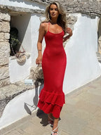 Sexy Spaghetti Ruffle Knit Beach Wrap Dress 2026 Summer Holiday Woman Swimsuits Swimwear Cover Up Chic Slim Party Outfits A2898 - Matrix Studios