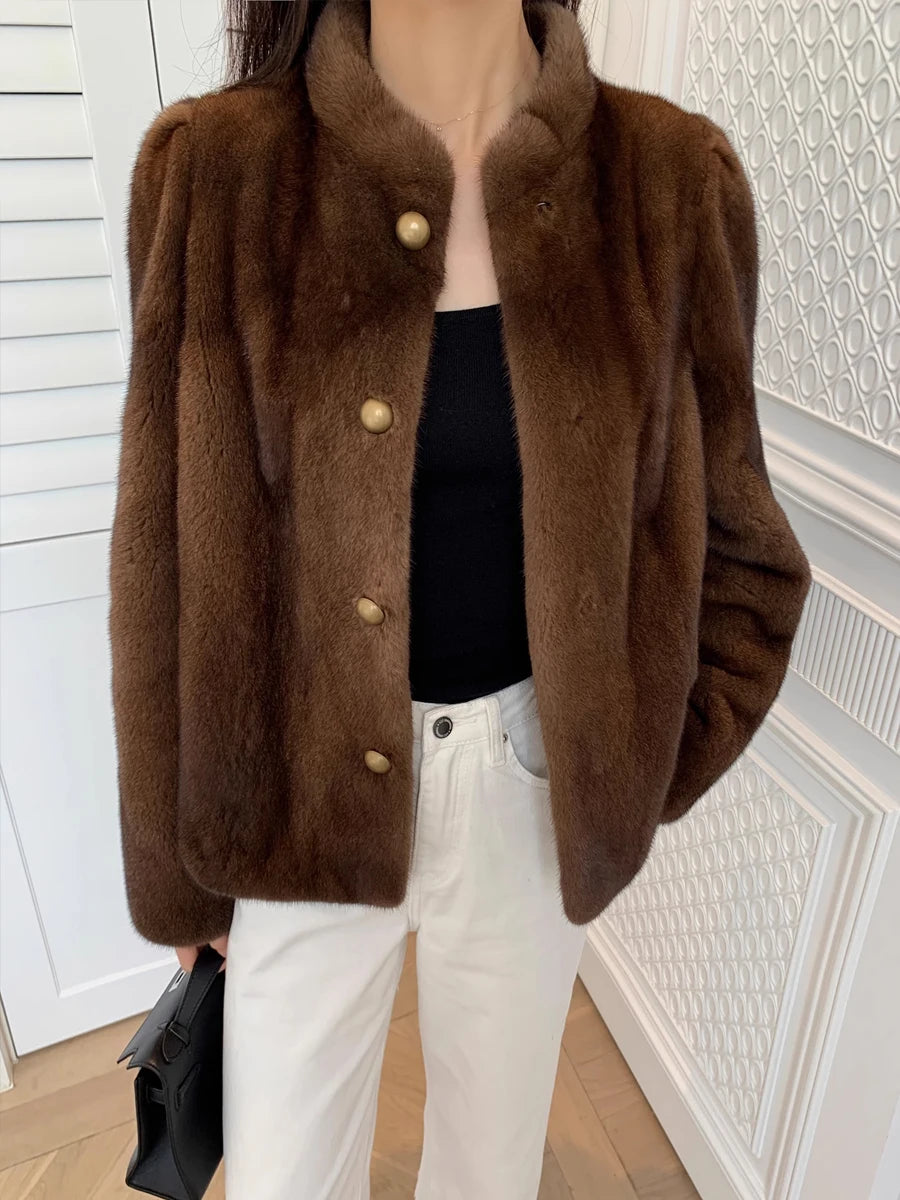 HDHOHR 2026 New100% Real Mink Fur Coat Women Fashion Essential Natural Mink Coat Warm Short Leather Outerwear Winter Fur Jacket - Matrix Studios