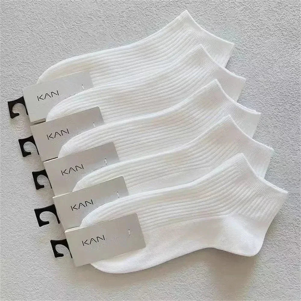 5 Pairs/Pack Ankle Socks Women 100% Cotton Invisible Sweat-absorbing Girls Low Tube Boat Socks EU 36-42 - Matrix Studios