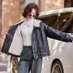 Plus Velvet Thickened Warm Leather Parka Autumn Winter New Chic Casual Loose Fur One-Piece Hooded Jacket Women's Outwear - Matrix Studios
