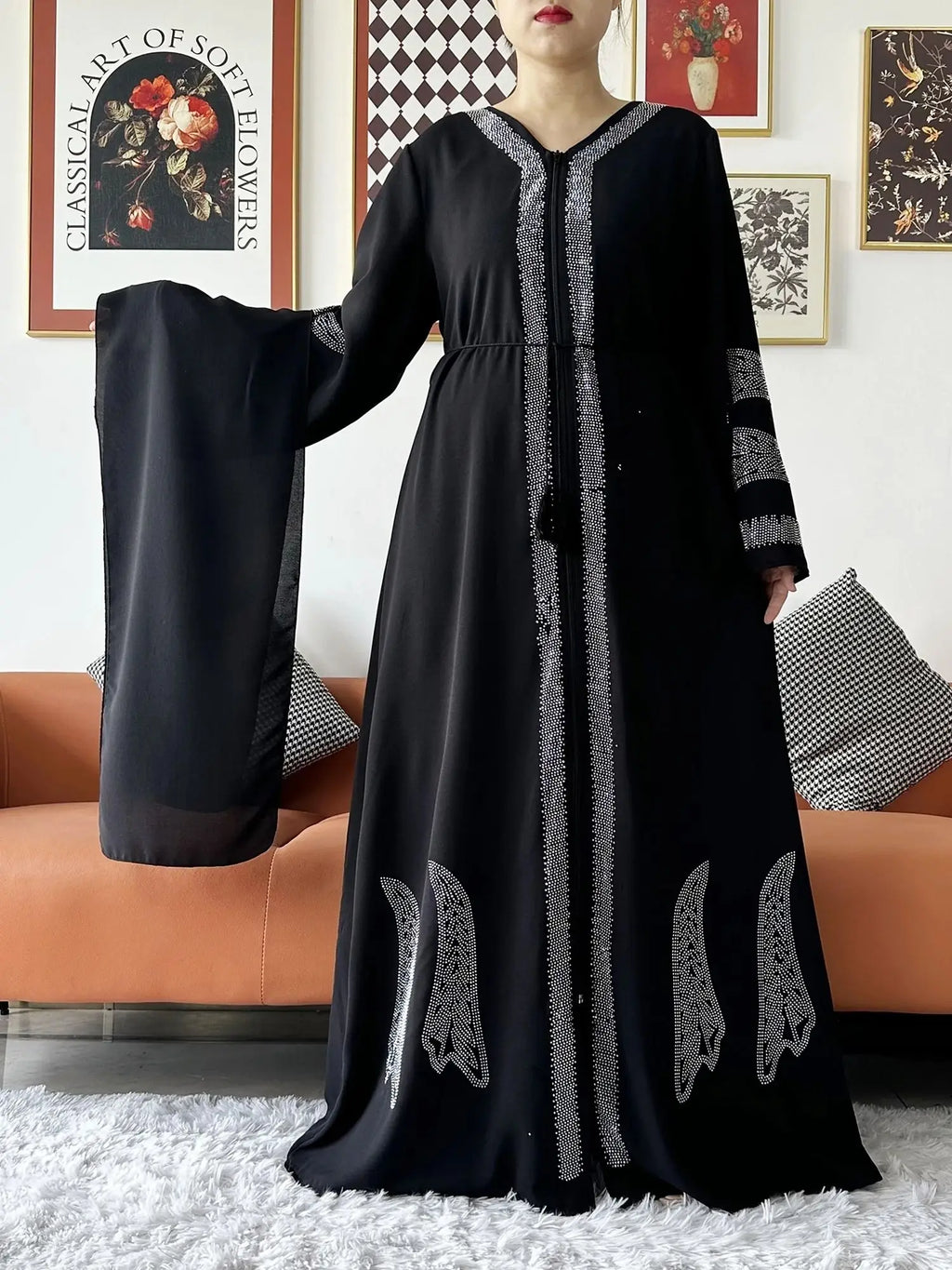 New Women Elegant Dress Chiffon Open Abaya with Zipper Muslim Women Dress Islamic Clothing Cardigan Abaya Women Muslim Dress - Matrix-studios.com
