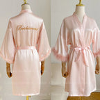 White Bride Wedding Robe with Feathers Women Satin Peignoir Sexy Bridesmids Kimono Gowns Short Bathrobe Bridal Intimate Lingerie - Matrix-studios.com
