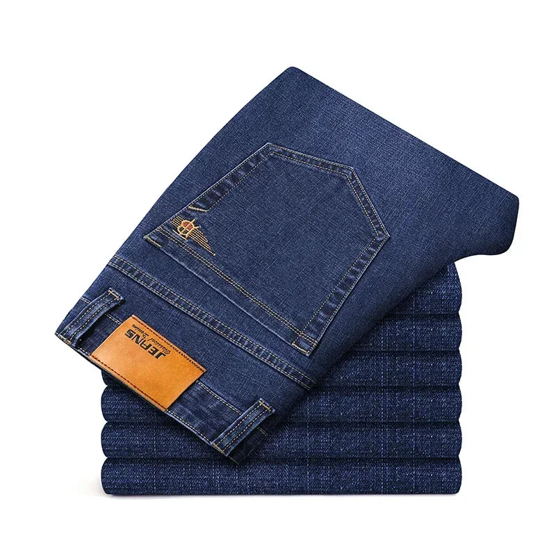 Plus Size 42 44 46 Spring Autumn Men's Fashion Casual Jeans Black Blue Classic Business Straight Elasticity Brand Denim Trousers - Matrix Studios