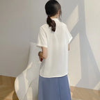 Women Summer Chiffon Blouse Elegant Short Sleeve V Neck Loose Shirt Casual Solid Korean Chic Simple Tops Female Tunic Blusas - Matrix-studios.com