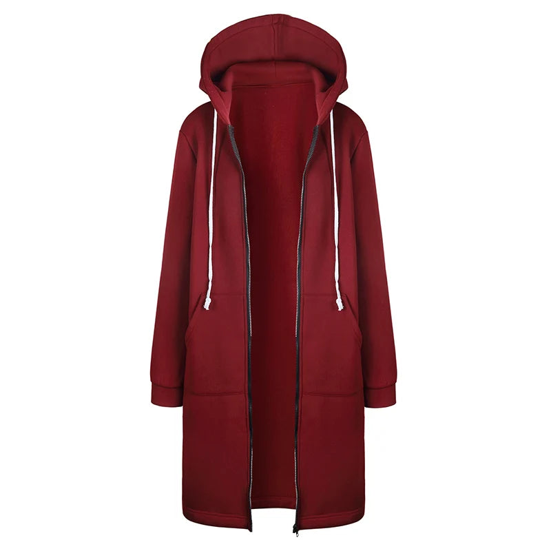 2024 Women's Autumn Winter ThickenHoodies Parkas Loose Hooded Jackets Zipper Pocket Maxi Size Sweatshirt Sports Dresses Outwear - Matrix Studios