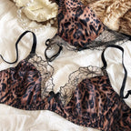 French Ultra Thin Women Lingerie Set Sexy Satin Lace Splicing Comfort Bras Leopard Print Temptation Bra and Thong Sets Underwear - Matrix-studios.com