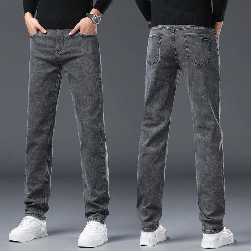 Men's New Stretch Straight Jeans Business Versatile Trendy Youth Casual Regular Long Pants for Spring Autumn Male Denim Trousers - Matrix Studios