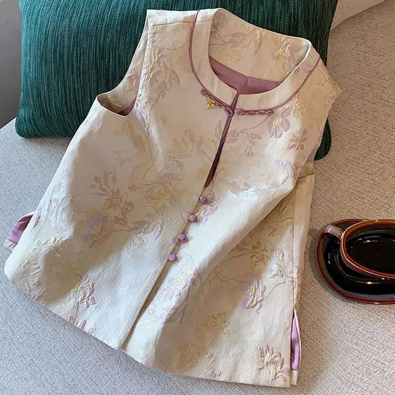 Thin Vest for Women Clothing Ethnic Style Print Vintage Clothes Streetwear Coats Women Jackets Chinese style Casual Summer - Matrix Studios