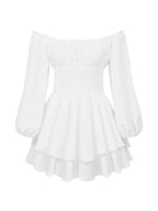 Women's Loose Playsuits Puff Long Sleeve Square Neck Ruffle Short Romper Dress Spring Fall Casual Elegant Overalls - Matrix Studios