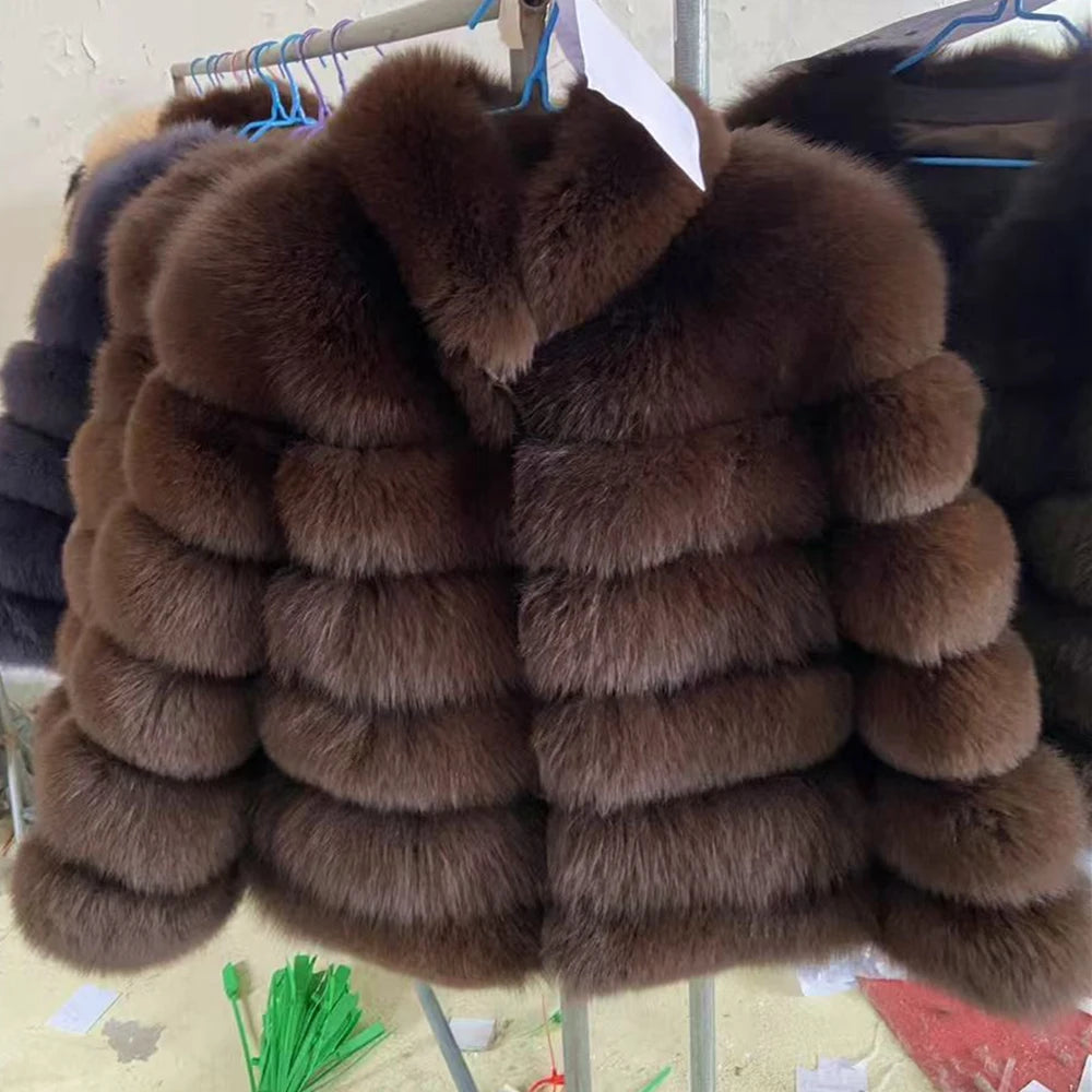 QUEENTINA Winter New Women's Cold Real Fox Fur Coat With Collar Especially Overcoat Leather Female Natural Plus Size 2023 Luxury - Matrix Studios