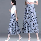 Gauze skirt floral half fairy skirt spring and summer new pleated A-line skirt in the long high waist thin gauze skirt - Matrix-studios.com