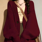 Autumn Winter Women Cardigan Sweater Coats Fashion Female Long Sleeve V-neck Loose Knitted Jackets Casual Sweater Cardigans - Matrix Studios