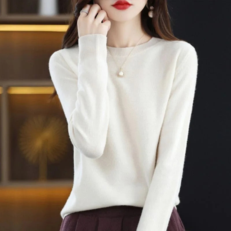 Women Sweater O-neck Autumn Winter Basic Pullover Warm Casual Pulls Jumpers Korean Long-sleeved Solid Knitwear Bottoming Shirt - Matrix-studios.com