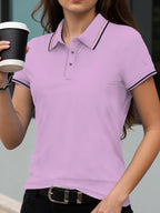 Stripe Solid Color Polo Shirts Sport All-Match Women Short Sleeve Collar Y2K Street T-Shirts  Summer Comfortable Woman Tops - Matrix-studios.com