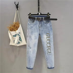 Oversized 5XL High Waist Elastic Skinny Jeans Women New Slim Vintage Diamonds Pencil Trousers Casual Ankle-length Denim Pants - Matrix-studios.com