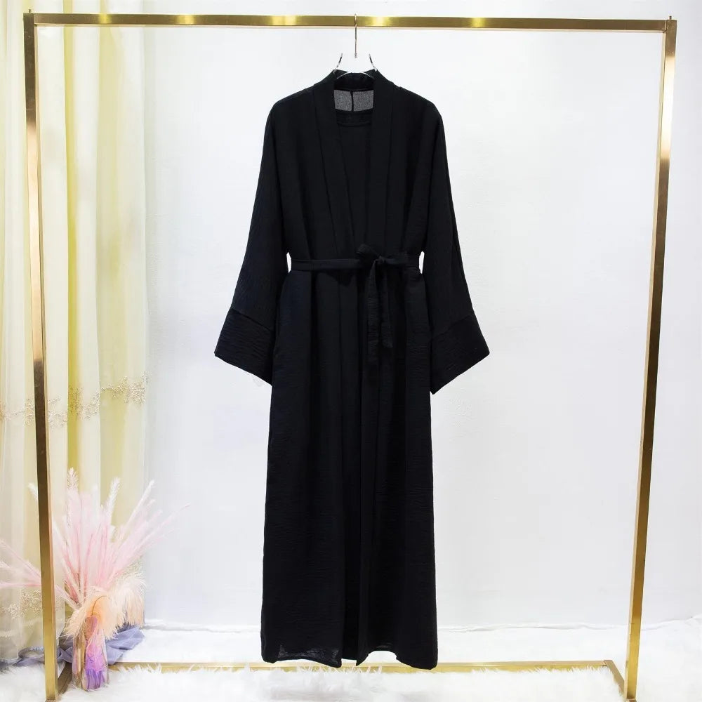 2pics Muslim Sets Muslim Jilbab Two Pieces Women Out Abaya Loose Cardigan Coat Sleeveless Inner Dress Prayer Clothing with Belt - Matrix-studios.com