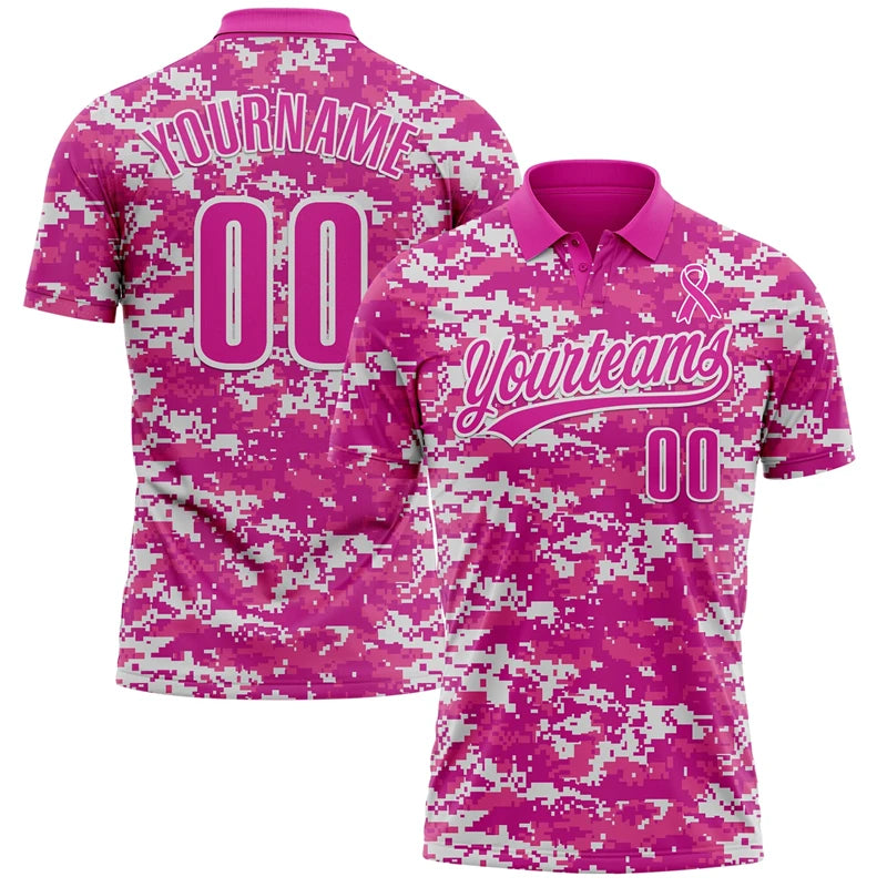 Breast Cancer Awareness Customized Polo Shirt Unisex Custom Name Number Loose Lapel Short Sleeve Golf Shirts Summer Outdoor - Matrix-studios.com