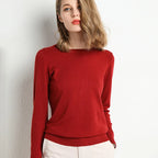Women Slim O-Neck Pullover Cashmere Wool Blending Sweater Autumn And Winter Long-Sleeved Knit Bottoming Shirt Large Size 2024 - Matrix Studios