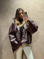 Women's Casual Solid Loose Pu Jackets Stand Collar Loose Fashion Outerwears Autumn Winter Laies Street Chic Short Coat 2026 New - Matrix Studios